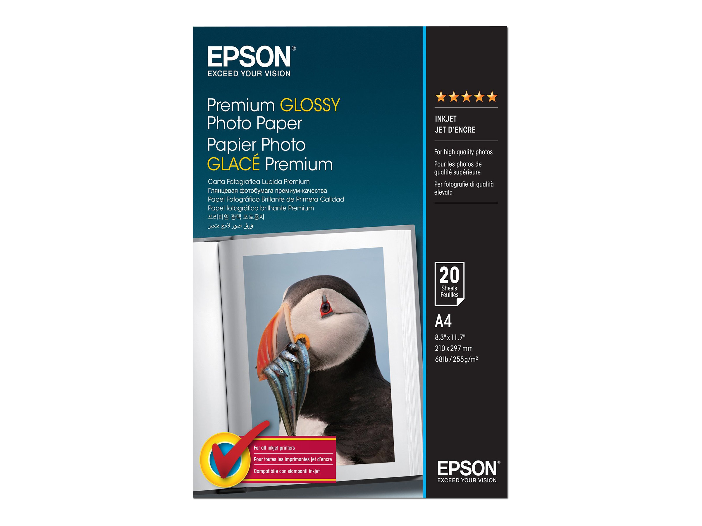 Epson Premium - Glnzend - A4 (210 x 297 mm) - 255 g/m - 20 Blatt Fotopapier - fr EcoTank ET-2650, 2750, 2751, 2756, 2850, 285