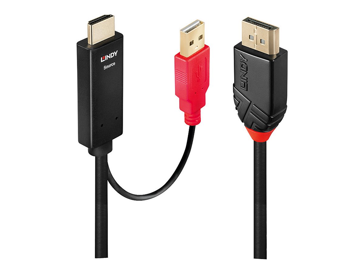 Lindy - Video- / Audiokabel - DisplayPort mnnlich zu HDMI, USB mnnlich - 1 m - abgeschirmt - Schwarz