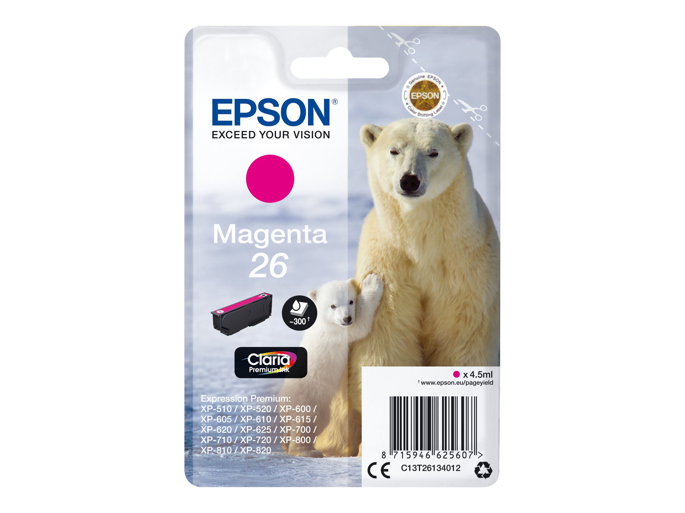 Epson 26 - 4.5 ml - Magenta - Original - Tintenpatrone - fr Expression Premium XP-510, 520, 600, 605, 610, 615, 620, 625, 700, 