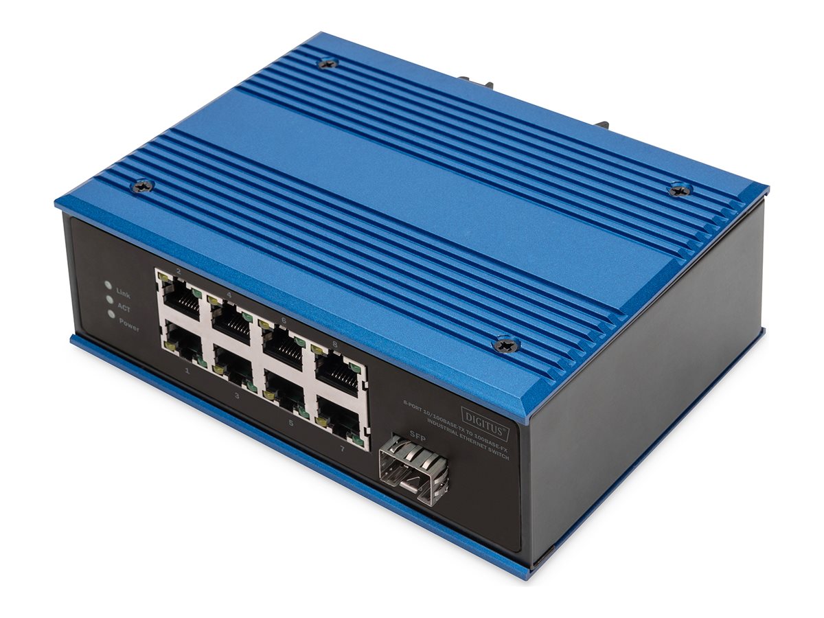 DIGITUS - Switch - industriell - unmanaged - 8 x 10/100 + 1 x Fast Ethernet SFP (uplink) - an DIN-Schiene montierbar