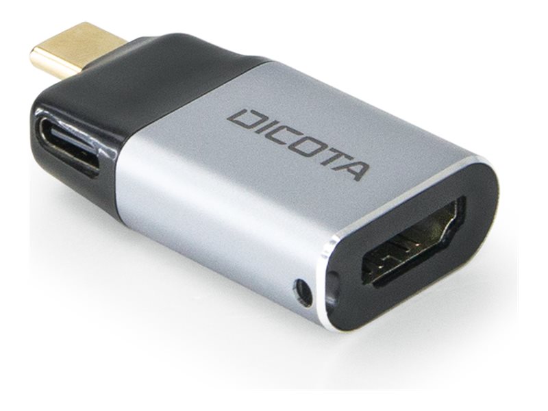 DICOTA - Videoadapter - 24 pin USB-C mnnlich zu HDMI, 24 pin USB-C weiblich - Silber - Support von 4K 60 Hz, USB-Stromversorgun