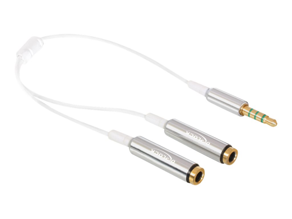 Delock - Audio-Splitter - 4-poliger Mini-Stecker weiblich zu 4-poliger Mini-Stecker mnnlich - 25 cm - weiss