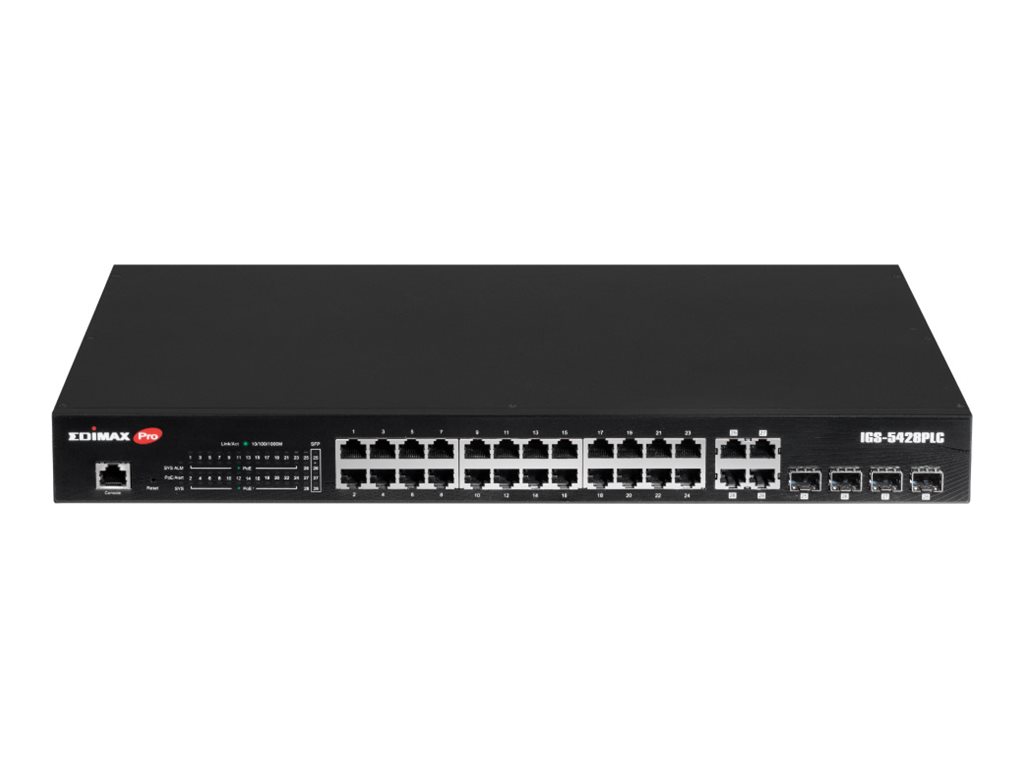 Edimax Pro IGS-5428PLC - Switch - industrial, Surveillance, VLAN, PoE+, Web, Smart - Smart - 24 x 10/100/1000 (PoE+) + 4 x Combo