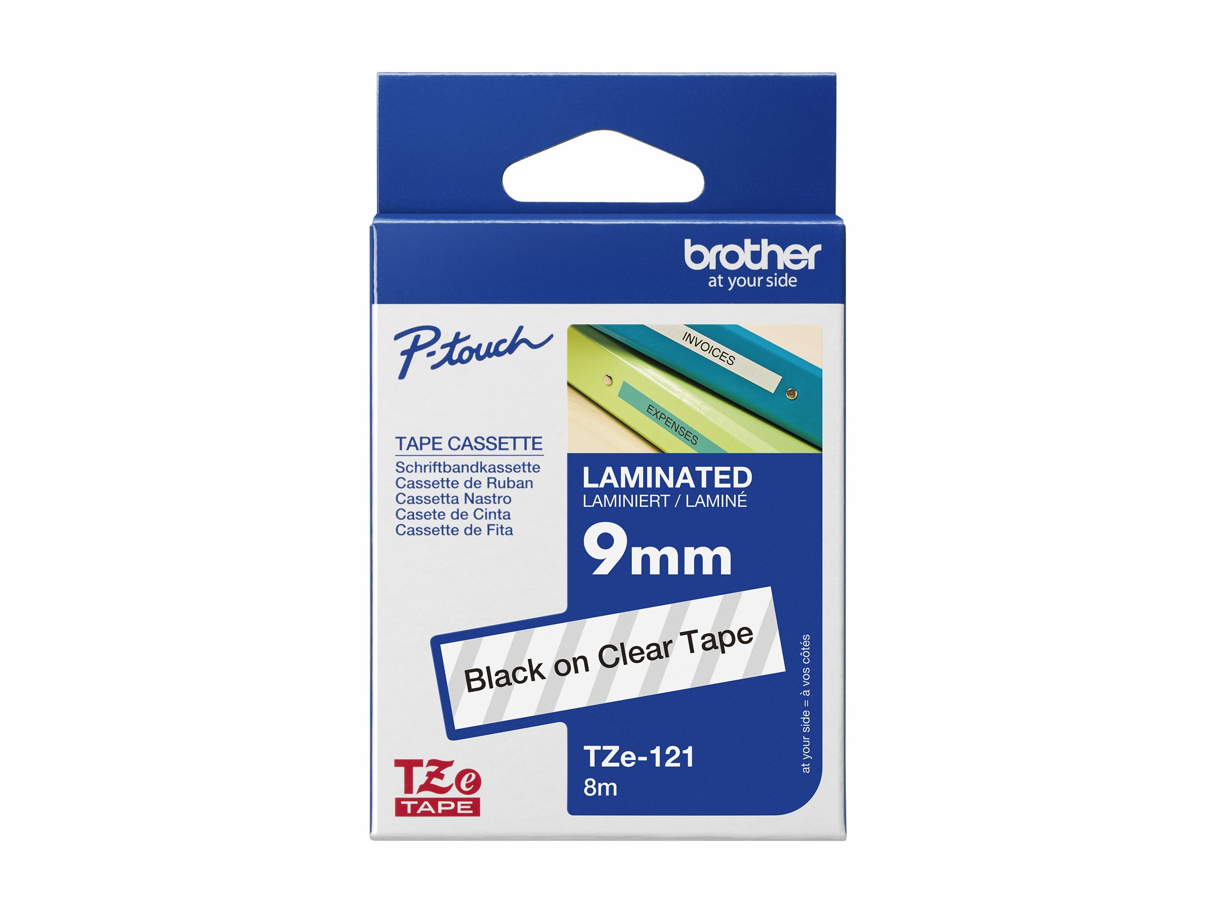 Brother TZe-121 - Selbstklebend - schwarz auf durchsichtig - Rolle (0,9 cm x 8 m) 1 Kassette(n) laminiertes Band - fr P-Touch P
