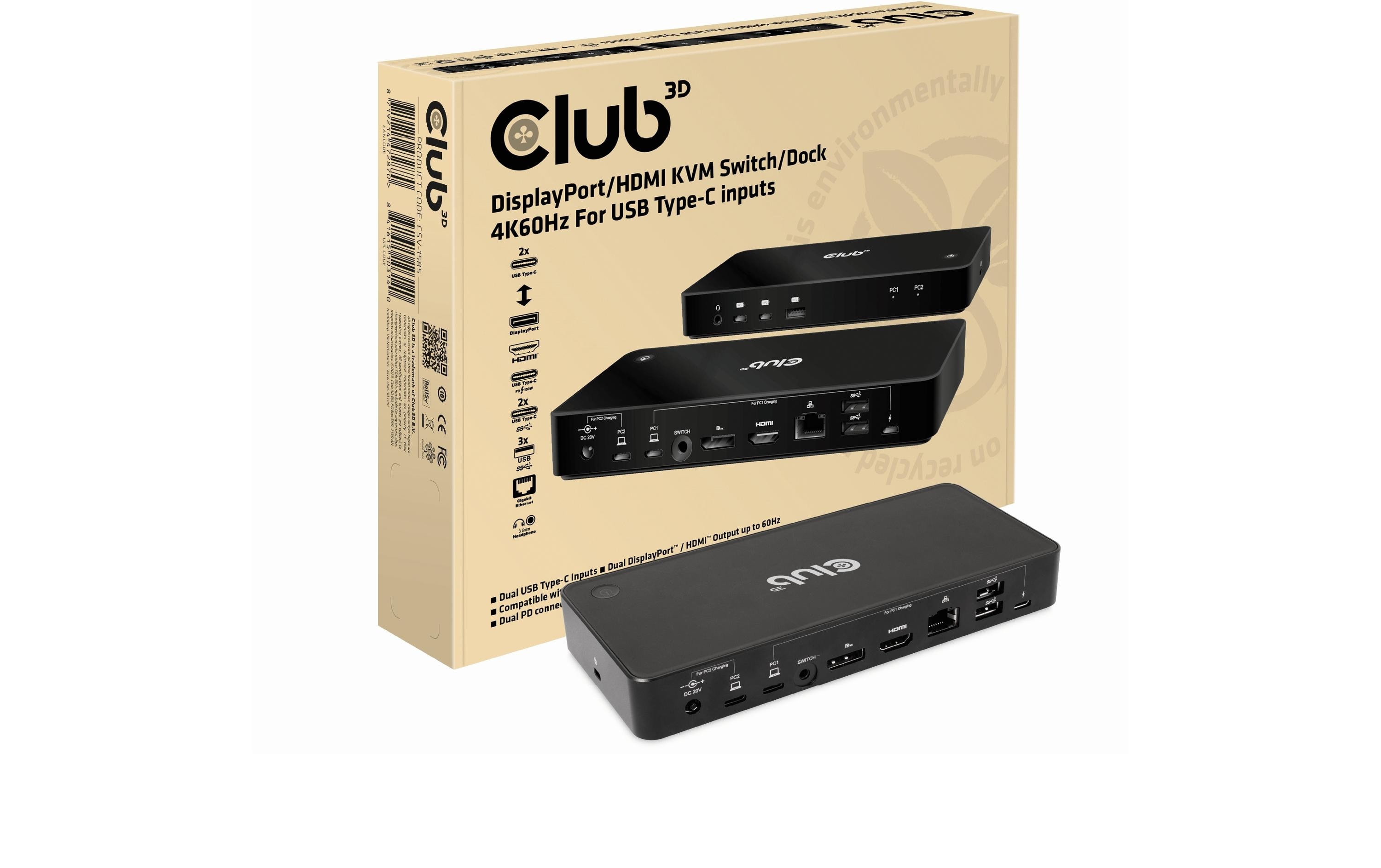 Club 3D CSV-1585 - Dockingstation - USB-C x 2 - HDMI, DP - 1GbE - 120 Watt