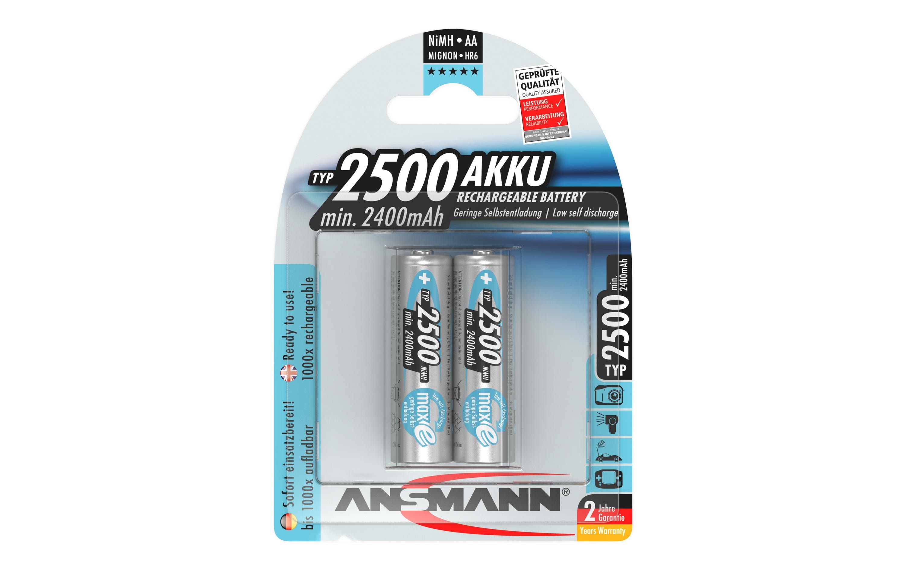 ANSMANN maxE plus - Batterie 2 x AA-Typ - NiMH - (wiederaufladbar) - 2500 mAh