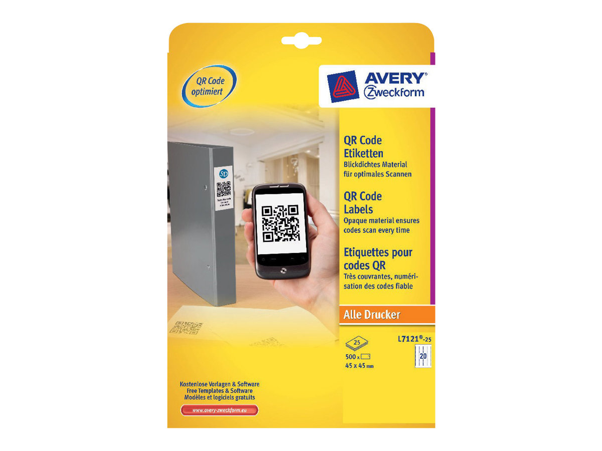 Avery L7121 - Papier - permanenter Klebstoff - weiss - 45 x 45 mm 500 Etikett(en) (25 Bogen x 20) Etiketten