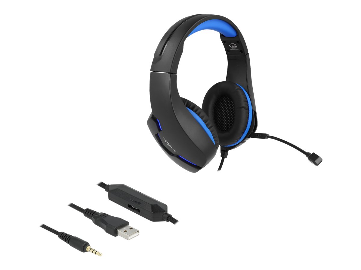 Delock - Headset - ohrumschliessend - kabelgebunden - 3,5 mm Stecker - Schwarz, Blau