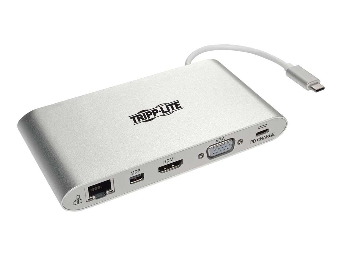 Tripp Lite USB C Docking Station 4K USB Hub USB 3.1 Gen 1 w/ USB-A, HDMI, VGA, mDP, Gigabit Ethernet, Mem Card, 3.5 mm & USB-C C