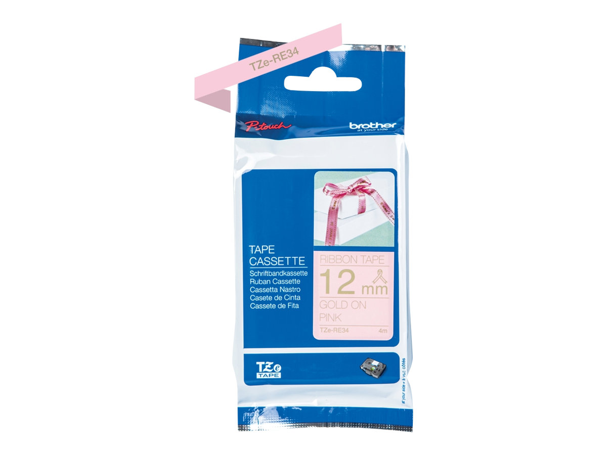 Brother TZe-RE34 - Gold auf Pink - Rolle (1,2 cm x 4 m) 1 Kassette(n) Band - fr Brother PT-D600, H110; P-Touch PT-D450; P-Touch