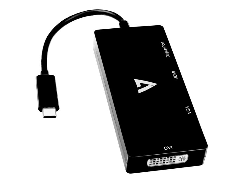 V7 V7UC-DPHDVGADVI-BLK - Videoadapter - 24 pin USB-C mnnlich zu HD-15 (VGA), HDMI, DVI, DisplayPort weiblich - Schwarz - 4K Unt