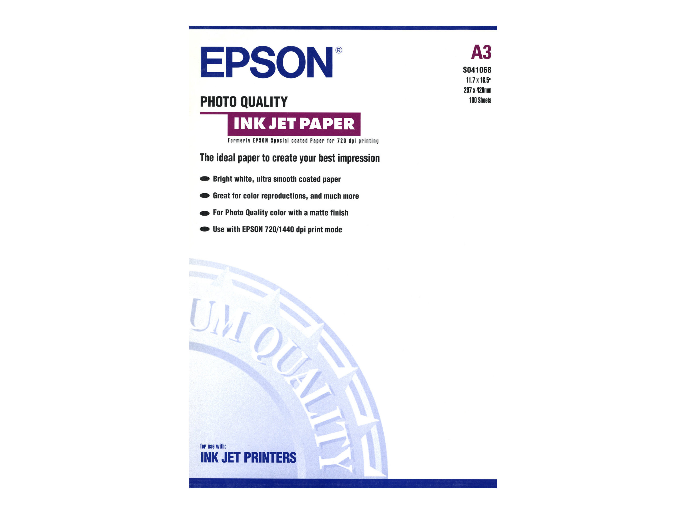 Epson Photo Quality Ink Jet Paper - Matt - beschichtet - A3 (297 x 420 mm) - 102 g/m - 100 Blatt Papier
