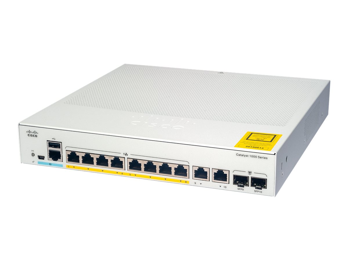 Cisco Catalyst 1000-8T-E-2G-L - Switch - managed - 8 x 10/100/1000 + 2 x Combo Gigabit SFP (Uplink) - an Rack montierbar