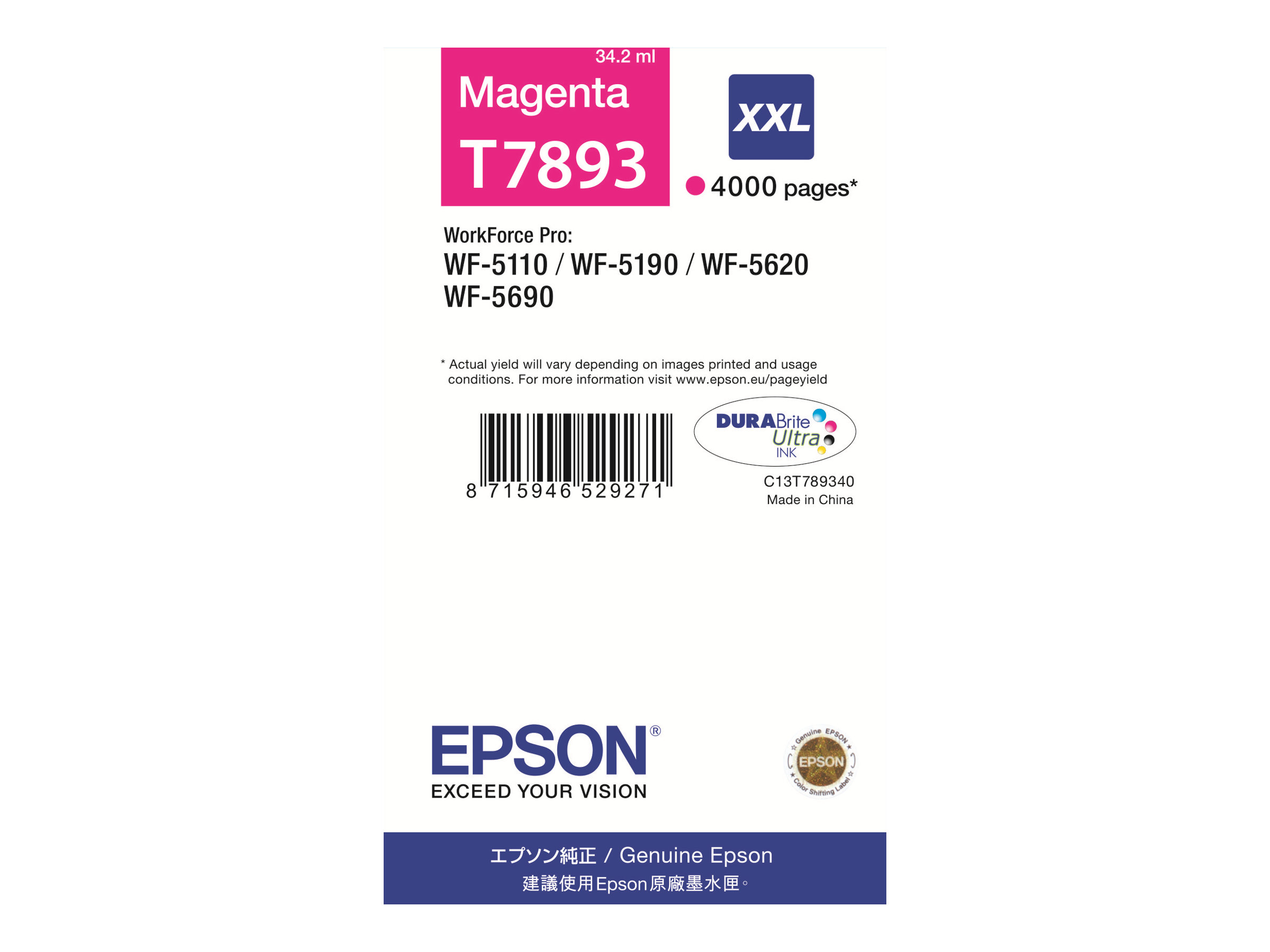 Epson T7893 - 34.2 ml - Grsse XXL - Magenta - Original - Druckerpatrone