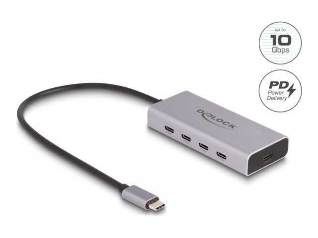 Delock - Hub - 10 Gbps, PD 85 Watt, with 30 cm connection cable - 5 x USB-C - Desktop