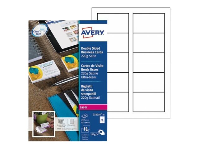 Avery Quick&Clean - Weiss - 220 g/m - 25 Stck. 250) Visitenkarten