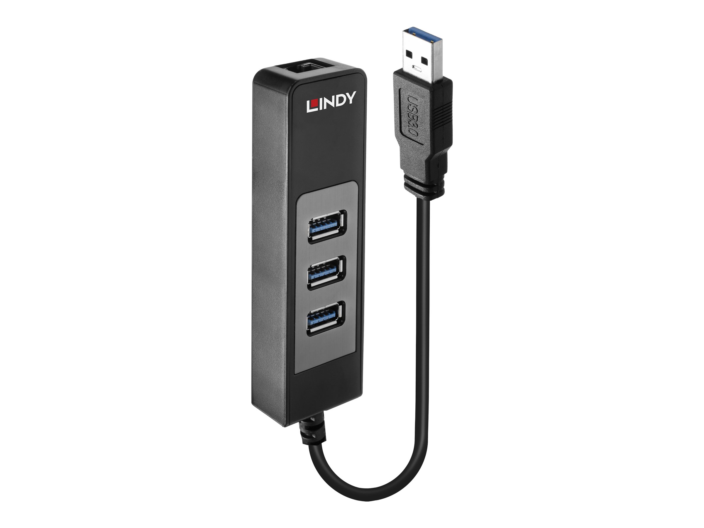 Lindy USB 3.1 Hub & Gigabit Ethernet Adapter - Netzwerk-/USB-Adapter - USB 3.1 Gen 1 - Gigabit Ethernet x 1 + USB 3.1 x 3 - Schw