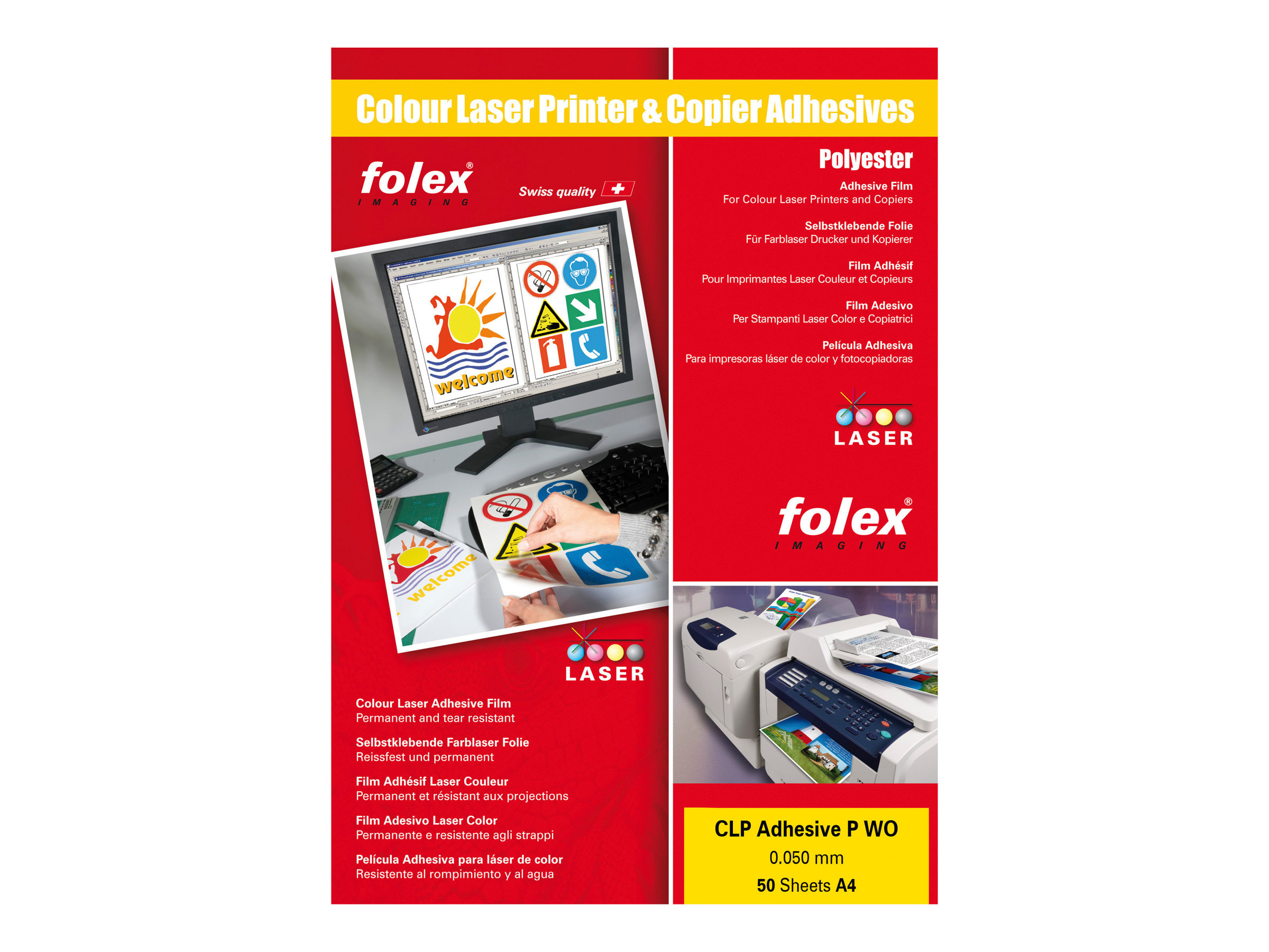 Folex CLP ADHESIVE P WO - Polyester - selbstklebend - 50 Mikron - Opaque White - A4 (210 x 297 mm) 50 Blatt Folie / Film