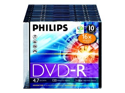 Philips DM4S6S10F - 10 x DVD-R - 4.7 GB (120 Min.) 16x - Slim Jewel Case
