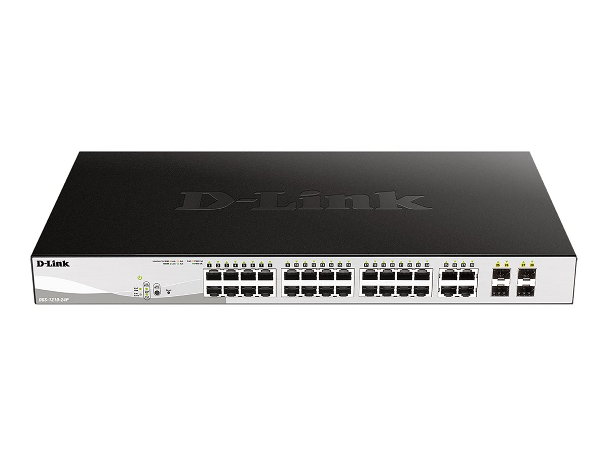 D-Link DGS 1210-24P - Switch - Smart - 24 x 10/100/1000 (PoE+) + 4 x Combo Gigabit Ethernet/Gigabit SFP - Desktop, an Rack monti