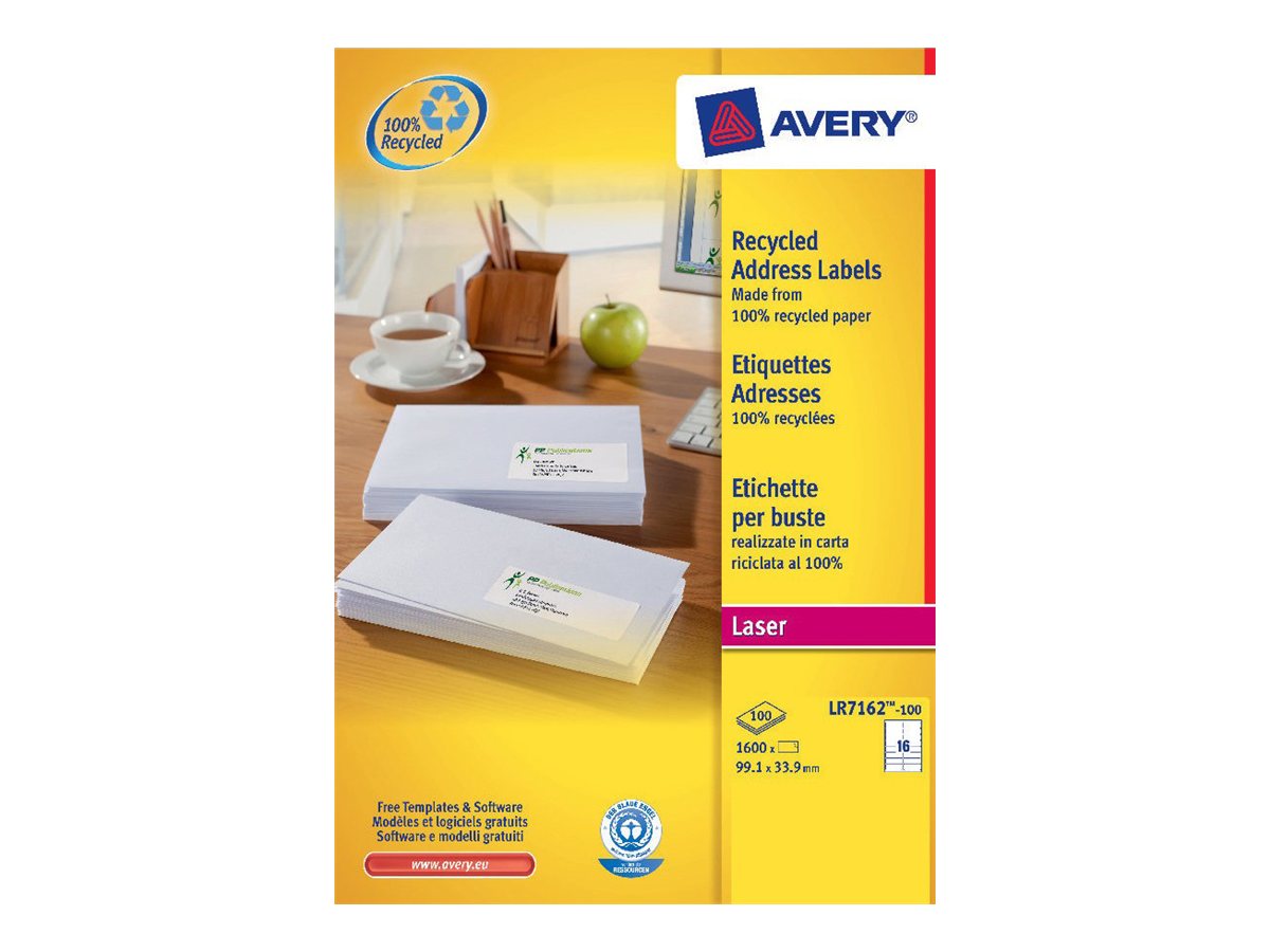 Avery QuickPEEL Recycled Labels - Permanenter Klebstoff - Natural White - 33.9 x 99.1 mm 1600 Etikett(en) (100 Bogen x 16) Adres