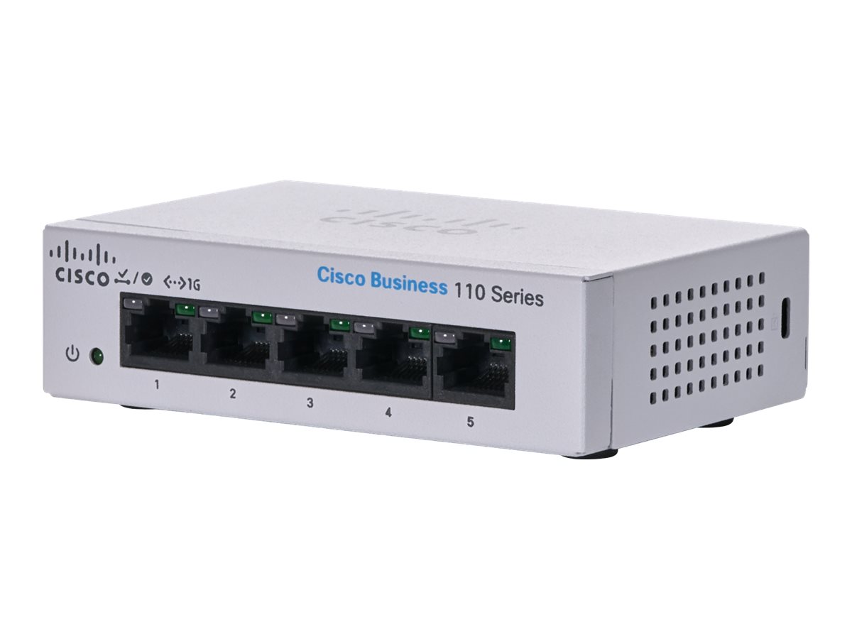 Cisco Business 110 Series 110-5T-D - Switch - unmanaged - 5 x 10/100/1000 - Desktop, an Rack montierbar, wandmontierbar - DC Pow