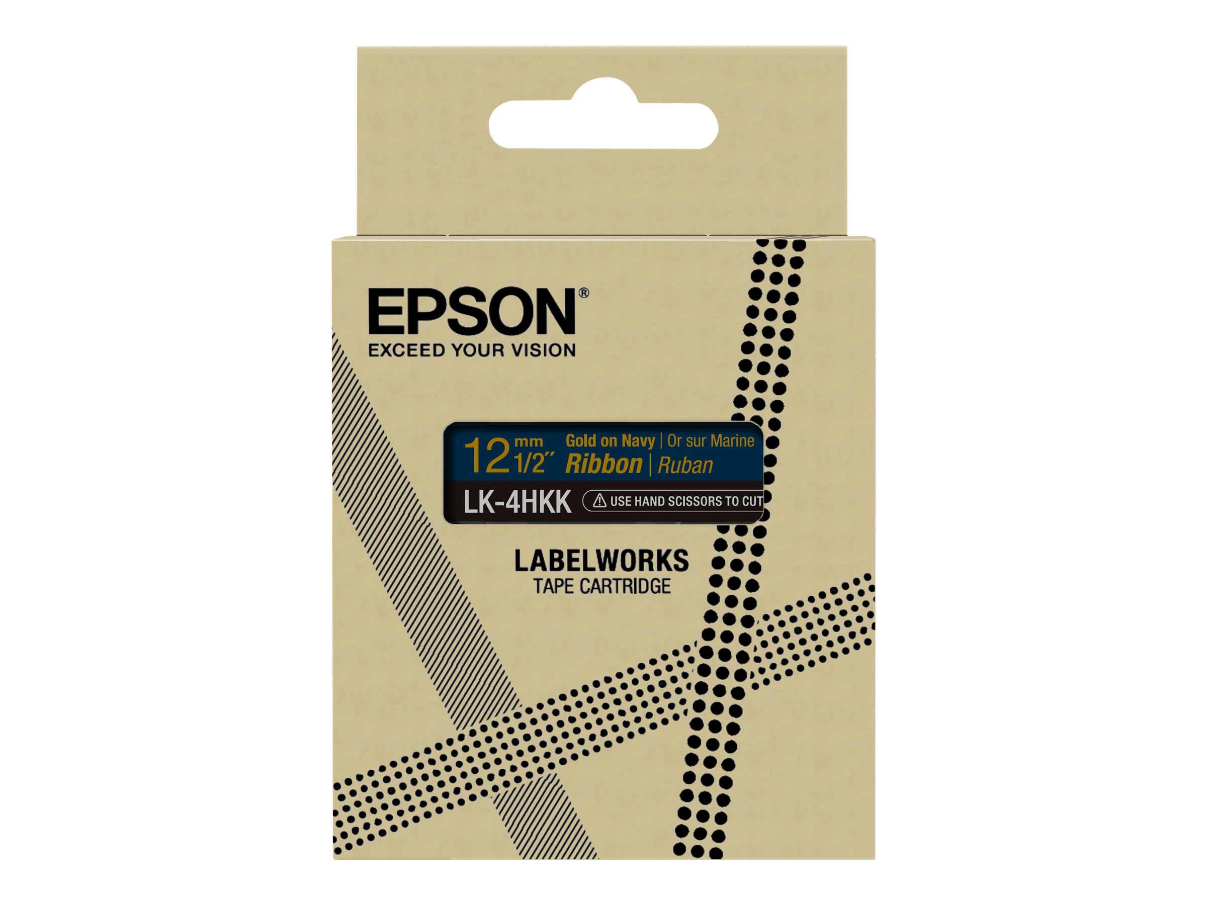 Epson LabelWorks LK-4HKK - Seidig - gold auf marineblau - Rolle (1,2 cm x 5 m) 1 Kassette(n) Band - fr LabelWorks LW-1000, 300,