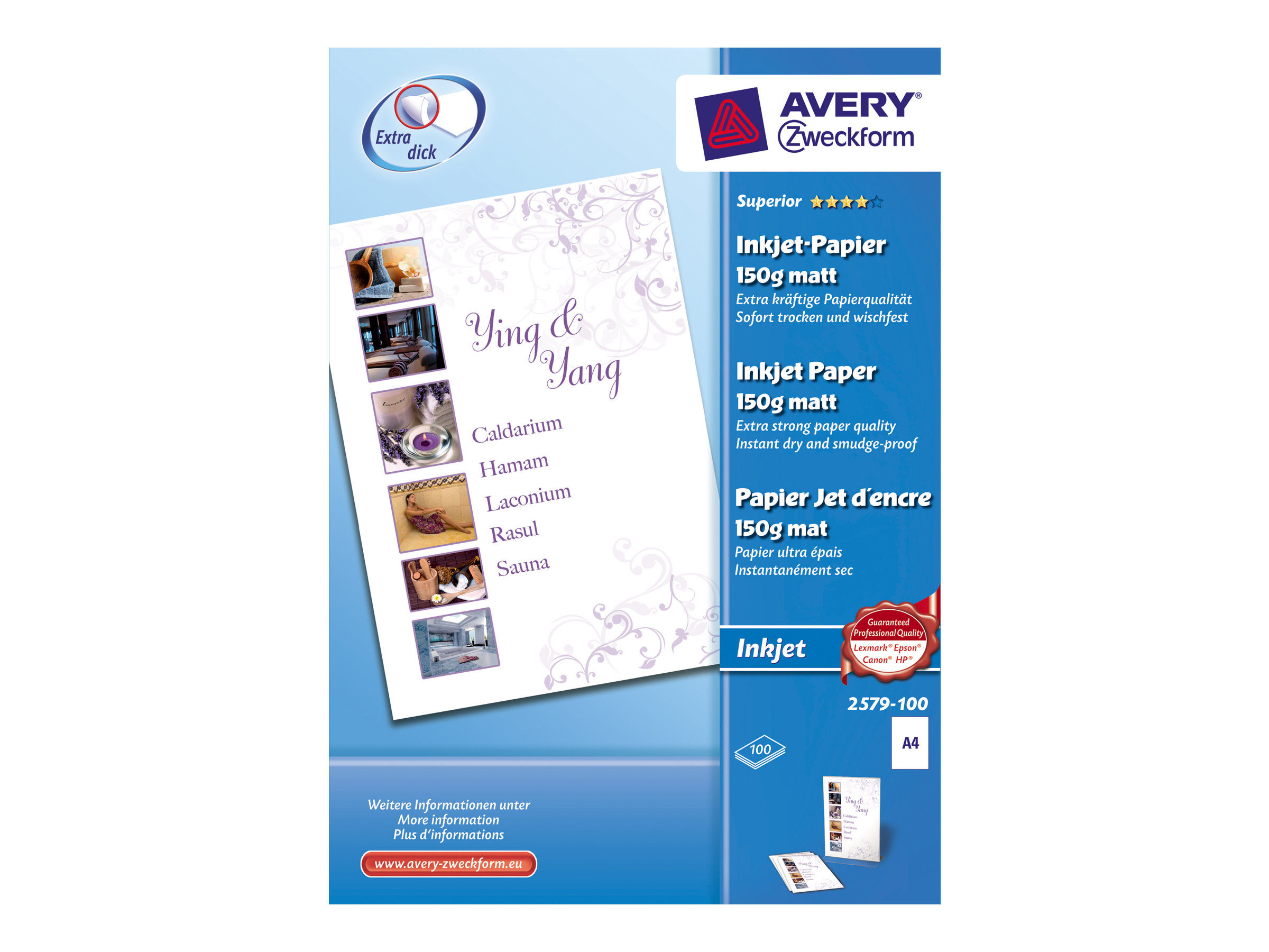 Avery Zweckform Superior Inkjet Paper 2579-100 - Matt - weiss - A4 (210 x 297 mm) - 150 g/m - 100 Blatt Papier
