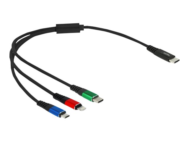 Delock 3 in 1 - Kabel nur zum Laden - 24 pin USB-C mnnlich zu Micro-USB Typ B, Lightning, 24 pin USB-C mnnlich - 30 cm - Schwa