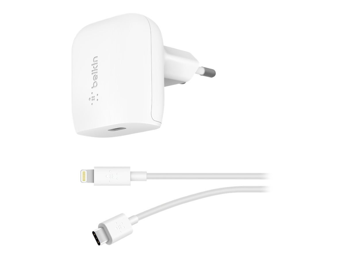 Belkin BOOST CHARGE Wall Charger - Netzteil - 20 Watt - Fast Charge, PD (USB-C) - auf Kabel: Lightning - weiss