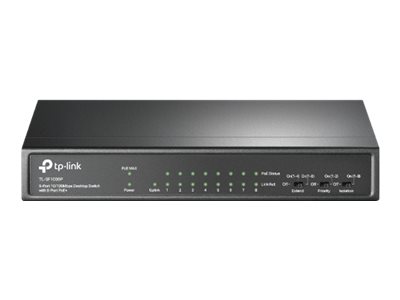 TP-Link TL-SF1009P V5 - Switch - unmanaged - 8 x 10/100 (PoE+) + 1 x 10/100 - Desktop, wandmontierbar - PoE+ (65 W)