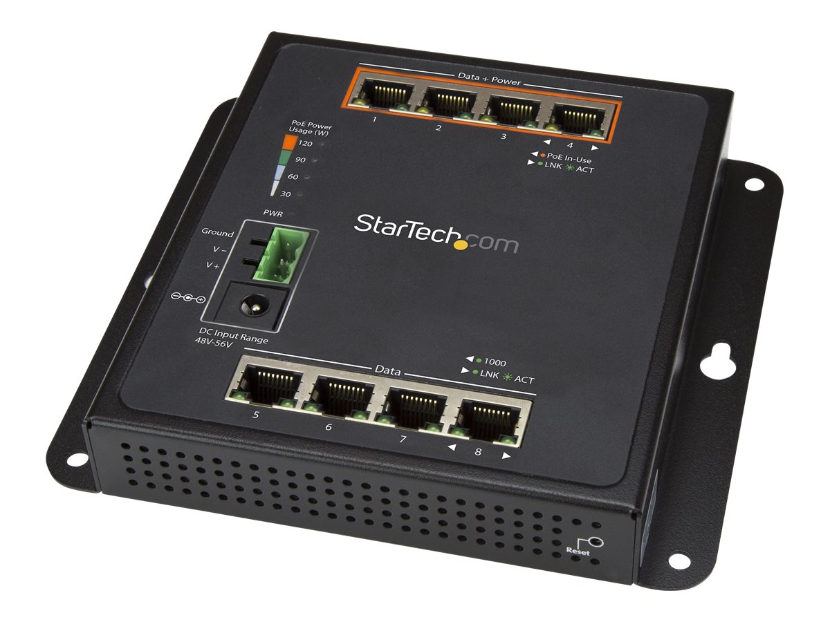StarTech.com 8 Port POE Managed Ethernet Switch - 30W per PoE+ Port - Industrieller managed Wandmontage Netzwerk Switch - Switch