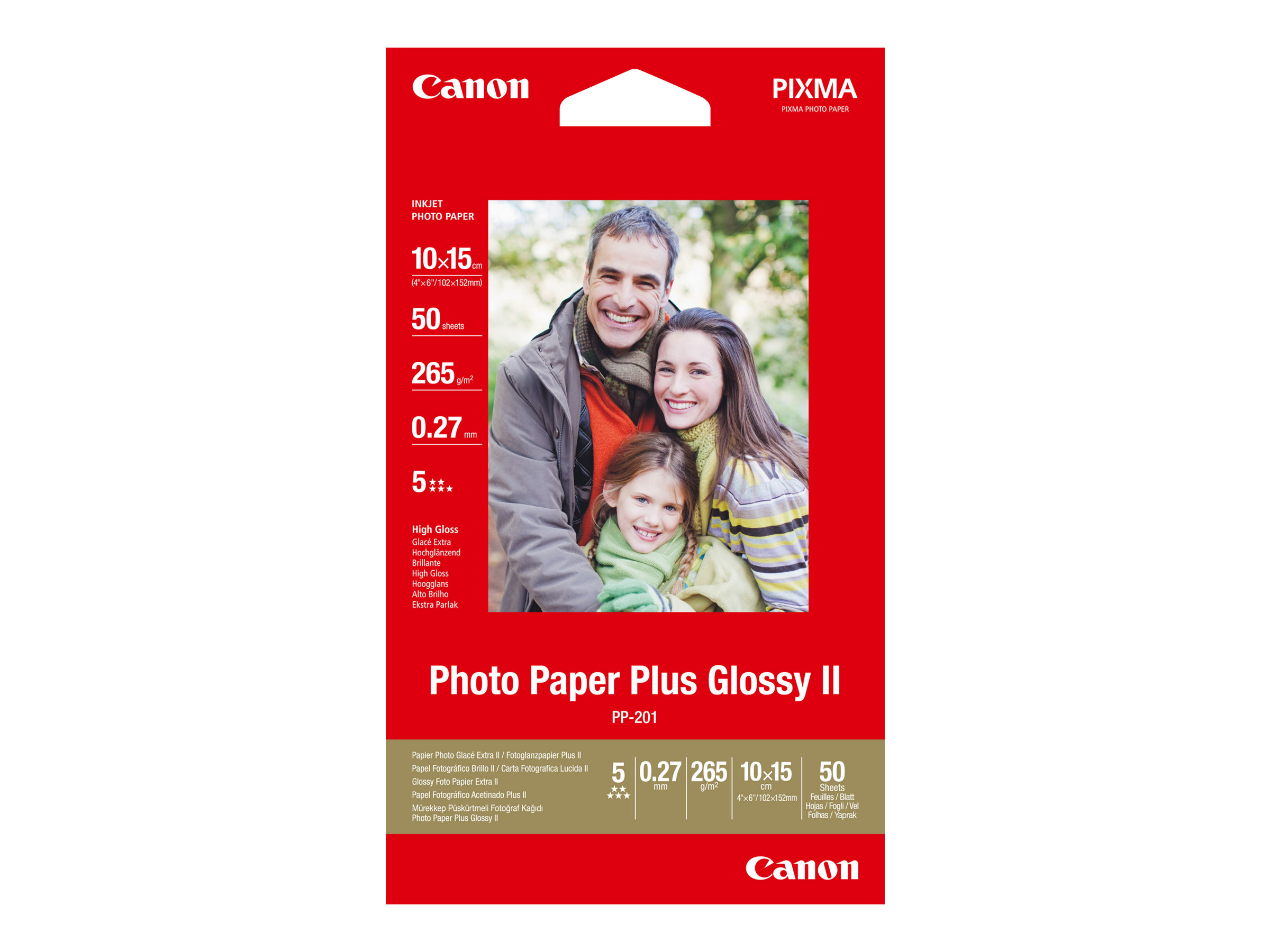 Canon Photo Paper Plus Glossy II PP-201 - Glnzend - 100 x 150 mm - 260 g/m - 50 Blatt Fotopapier - fr PIXMA iP2600, iP2700, i