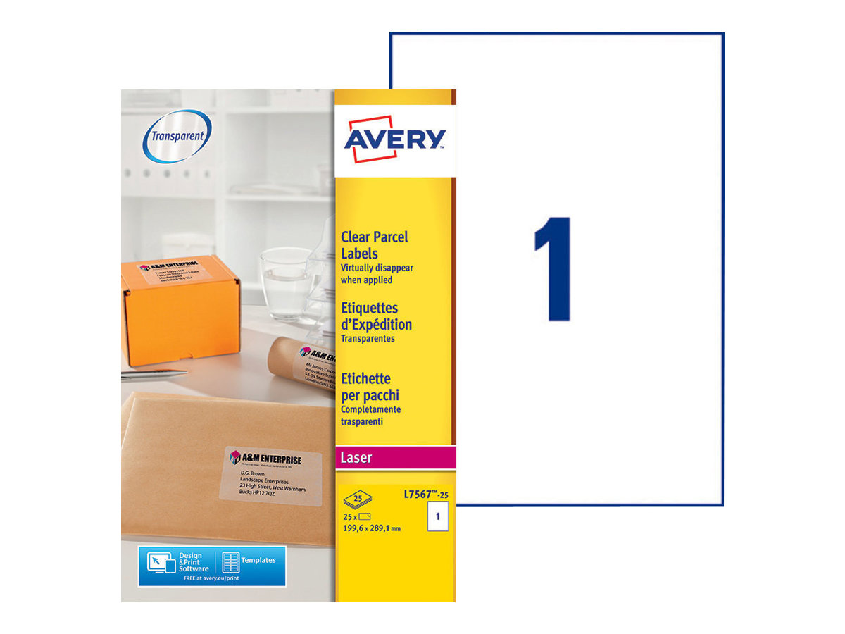 Avery - Polyester - klar - A4 (210 x 297 mm) 25 Etikett(en) (25 Bogen x 1) Etiketten