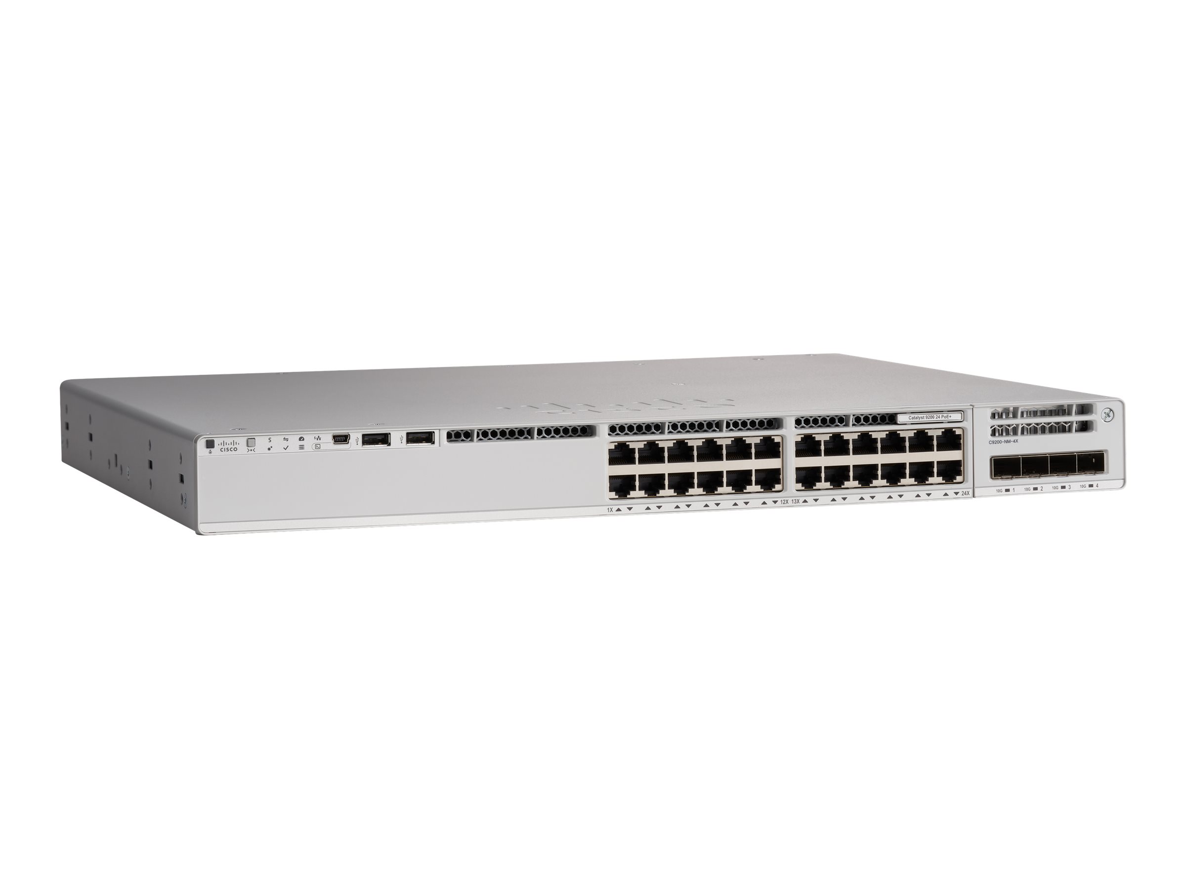 Cisco Catalyst 9200L - Network Advantage - Switch - L3 - 24 x 10/100/1000 (PoE+) + 4 x 10 Gigabit SFP+ (Uplink) - an Rack montie