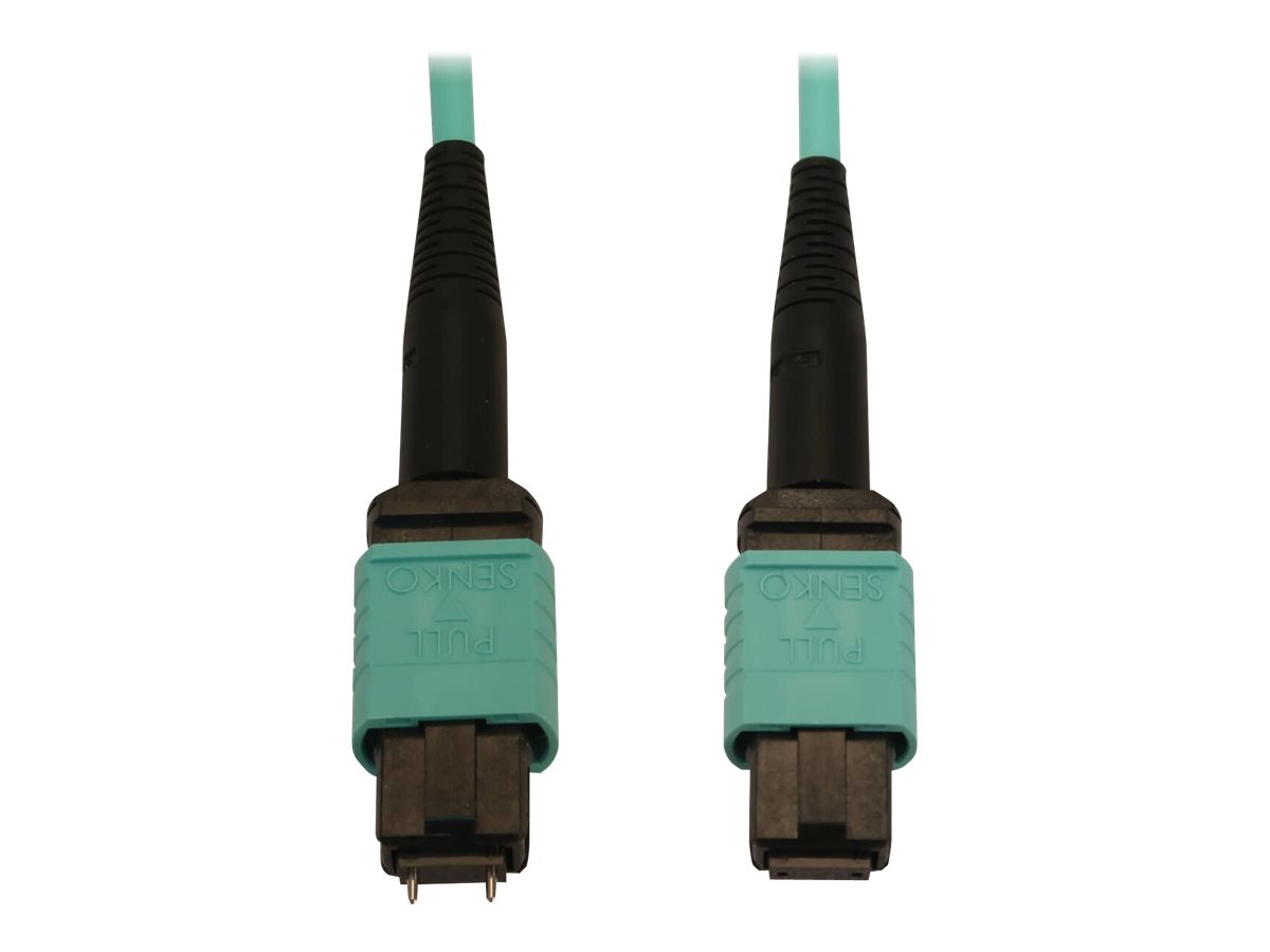 Eaton Tripp Lite Series 40/100/400G Multimode 50/125 OM3 Fiber Optic Cable (12F MTP/MPO-PC M/F), LSZH, Aqua, 5 m (16.4 ft.) - Ne