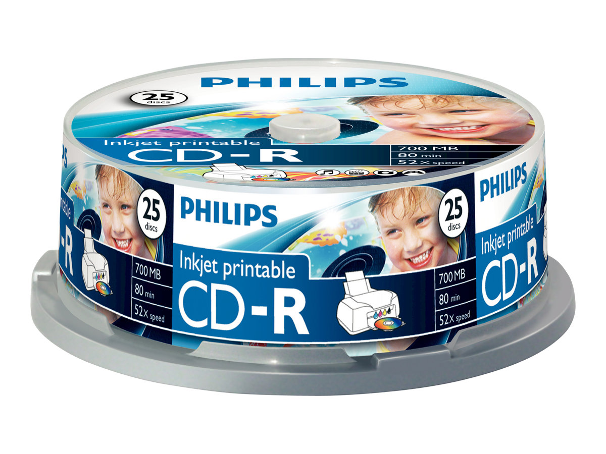 Philips CR7D5JB25 - 25 x CD-R - 700 MB (80 Min) 52x - mit Tintenstrahldrucker bedruckbare Oberflche - Spindel