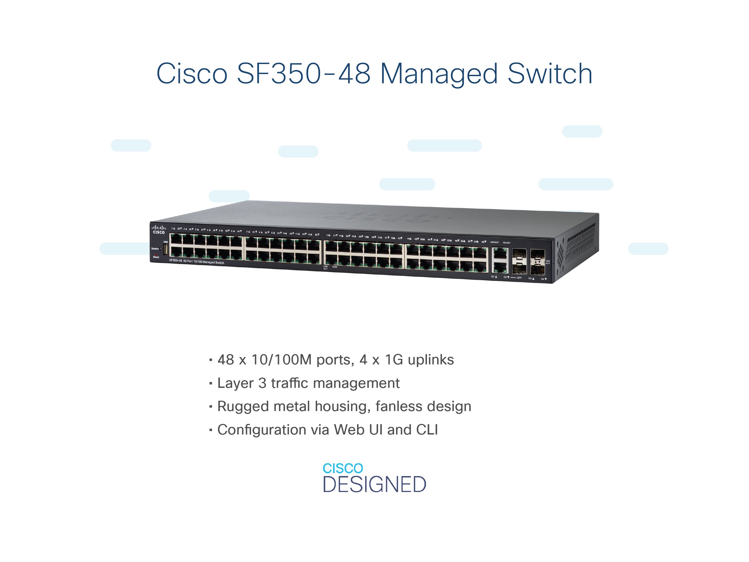 Cisco Small Business SF350-48 - Switch - L3 - managed - 48 x 10/100 + 2 x 10/100/1000 + 2 x Kombi-Gigabit-SFP - an Rack montierb