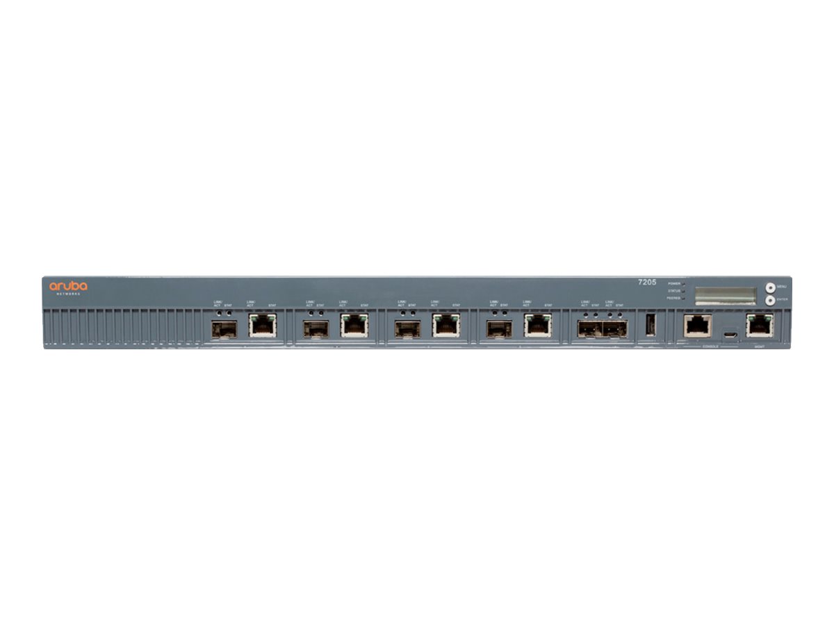 HPE Aruba 7205 (RW) Controller - Netzwerk-Verwaltungsgerät - 128 MAPs (verwaltete Zugriffspunkte) - 10 GigE - 1U - K-12 Ausbildu