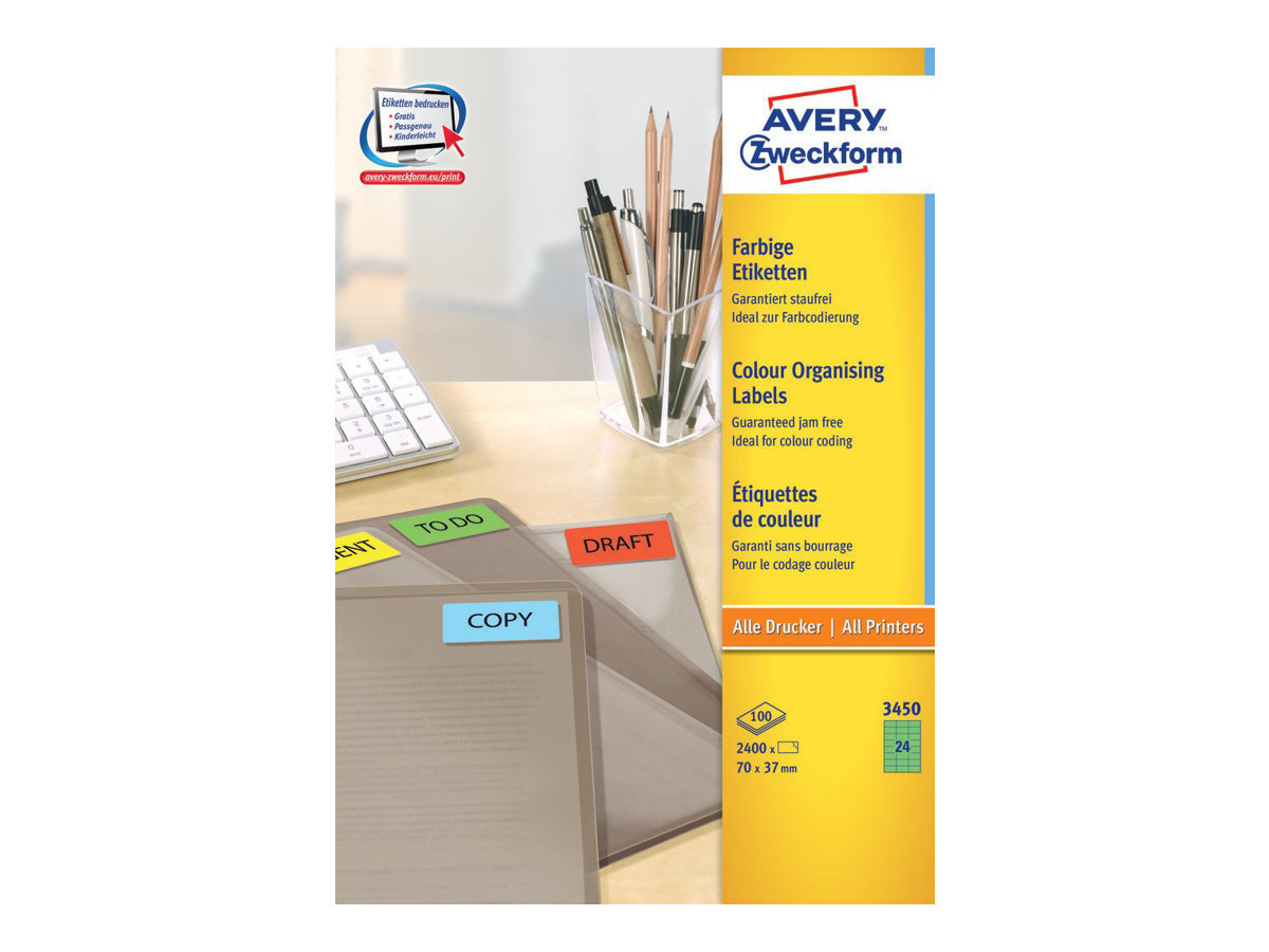 Avery - Grn - 70 x 37 mm 2400 Etikett(en) (100 Bogen x 24) Aktenetiketten