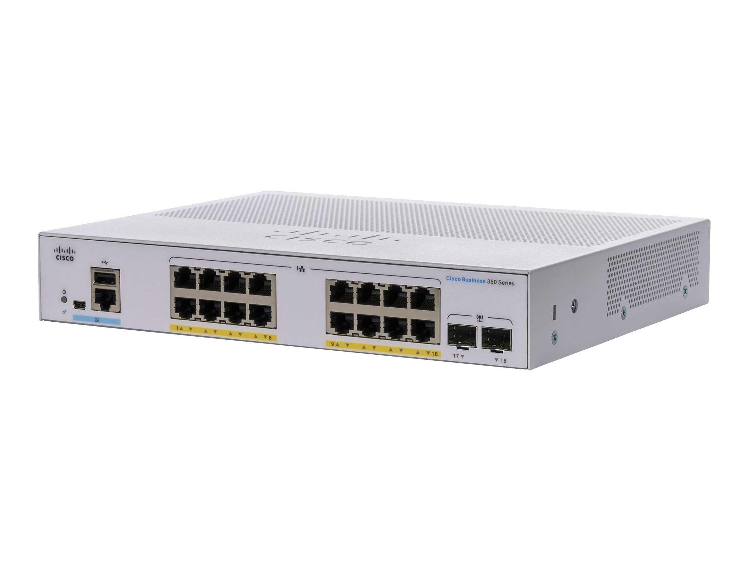 Cisco Business 350 Series CBS350-16P-E-2G - Switch - L3 - managed - 16 x 10/100/1000 (PoE+) + 2 x Gigabit SFP - an Rack montierb