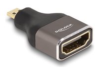 Delock - Highspeed - HDMI-Adapter mit Ethernet - 19 pin micro HDMI Type D mnnlich zu HDMI weiblich - Schwarz/Grau - untersttzt