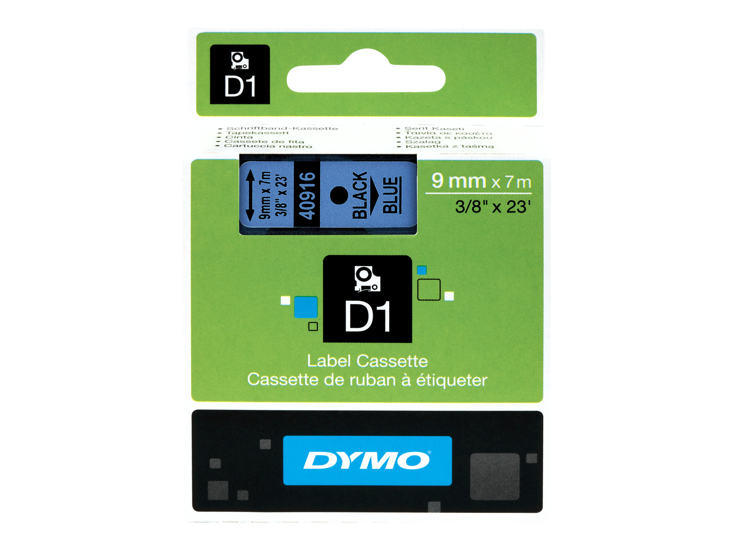 DYMO D1 - Selbstklebend - Schwarz auf Blau - Rolle (0,9 cm x 7 m) 1 Kassette(n) Etikettenband - fr LabelMANAGER 120P, 210D, 220