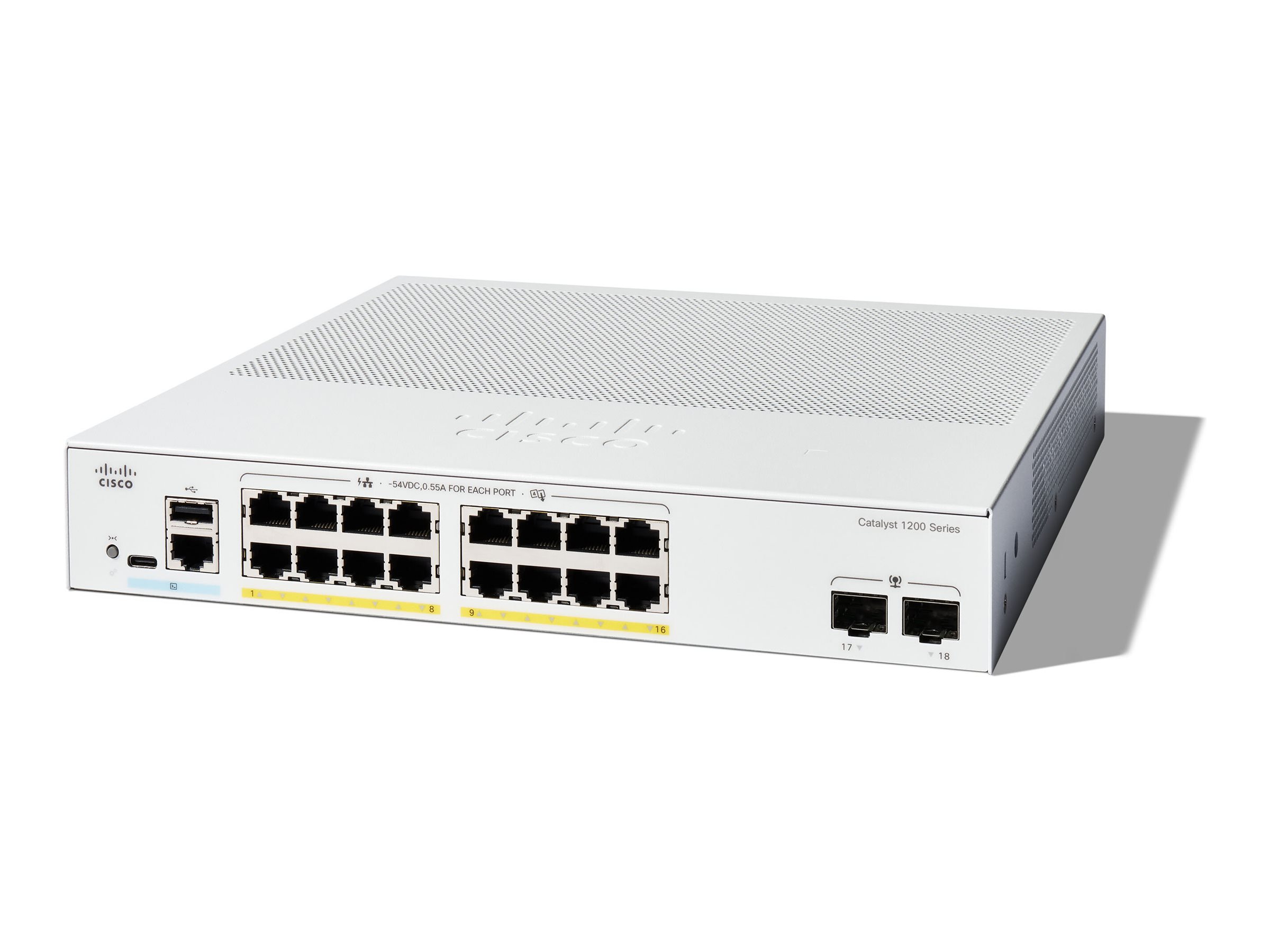 Cisco Catalyst 1200-16P-2G - Switch - L3 - Smart - 16 x 10/100/1000 (PoE+) + 2 x Gigabit Ethernet SFP - an Rack montierbar