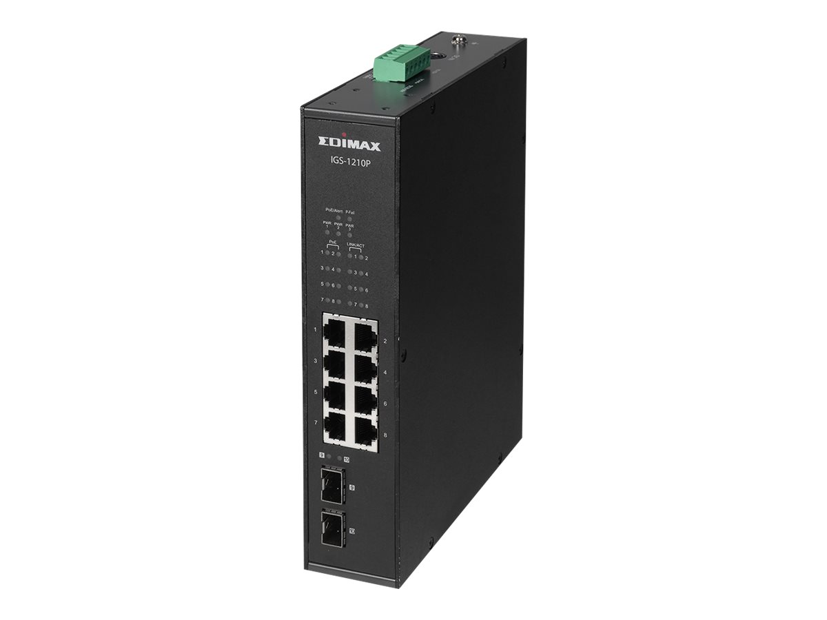 Edimax IGS-1210P - Switch - 8 x 10/100/1000 (PoE+) + 2 x Gigabit SFP - an DIN-Schiene montierbar, wandmontierbar - PoE+ (240 W)