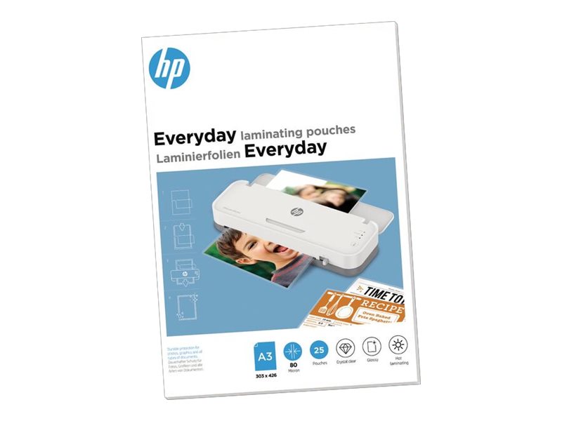HP Everyday - 80 Mikron - 25er-Pack - glnzend - durchsichtig - 303 x 426 mm Taschen fr Laminierung