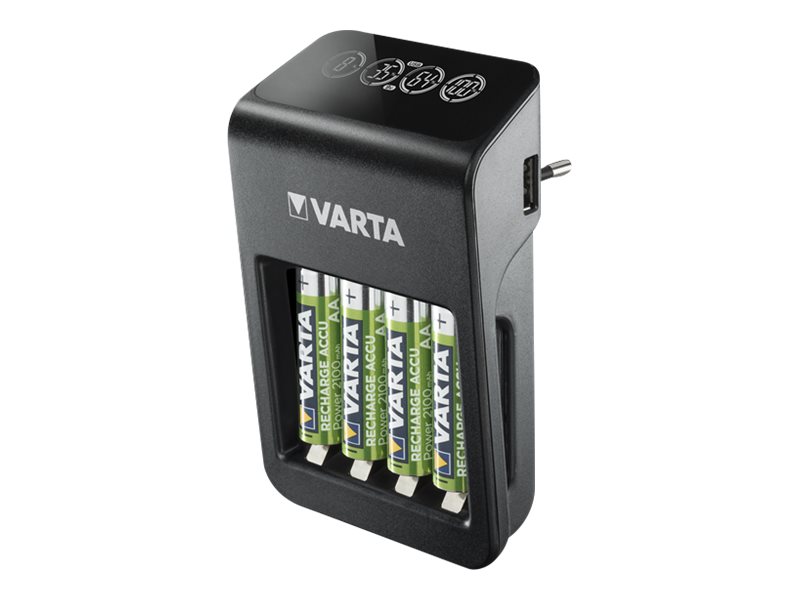 Varta LCD Plug Charger+ - 4 Std. Batterieladegerät / Stromadapter - (für 4xAA/AAA, 1x9V) 4 x AA-Typ - NiMH - 2100 mAh (USB)