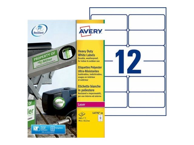 Avery Heavy Duty Laser Labels - Polyester - weiss - 99.1 x 42.3 mm 240 Etikett(en) (20 Bogen x 12) Etiketten