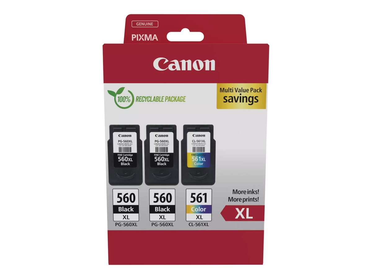 Canon PG-560XL x2/CL-561XL Multi Value Pack - 3er-Pack - Hohe Ergiebigkeit - Schwarz, Farbe (Cyan, Magenta, Gelb) - original - H