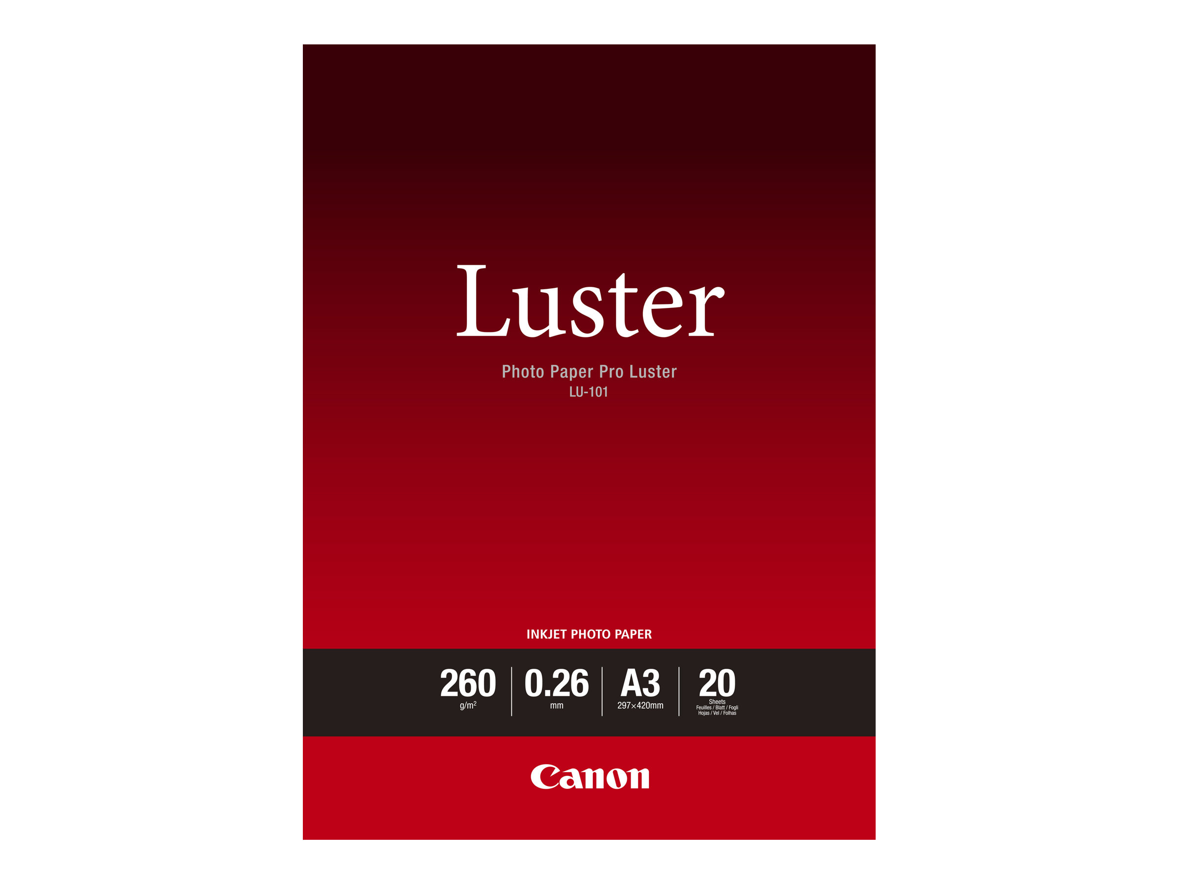 Canon Photo Paper Pro Luster LU-101 - Glanz - 260 Mikron - A3 (297 x 420 mm) - 260 g/m - 20 Blatt Fotopapier